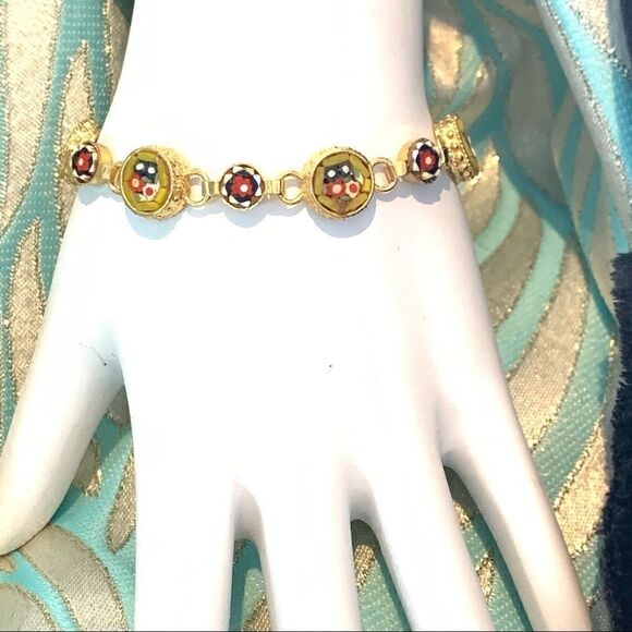 Yellow floral vtg mini micro mosaic bracelet 6.75” - Picture 7 of 9